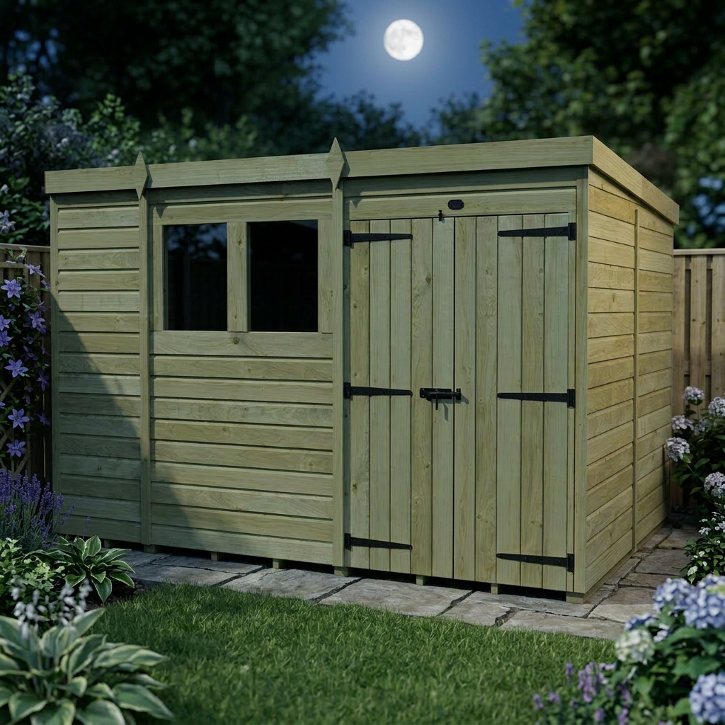 10 x 7 Pent Shed (Double Door, With Windows) - view 5