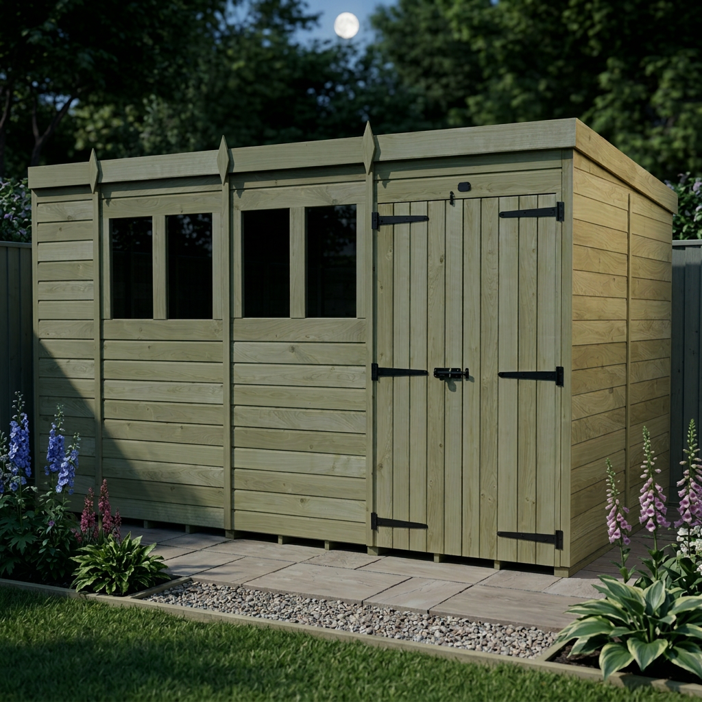 15 x 7 Pent Shed (Double Door, With Windows) - view 5