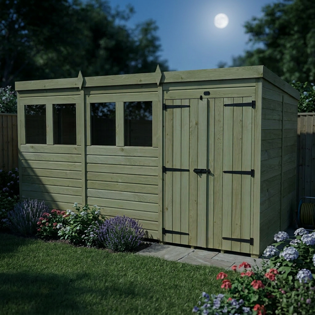16 x 7 Pent Shed (Double Door, With Windows) - view 6