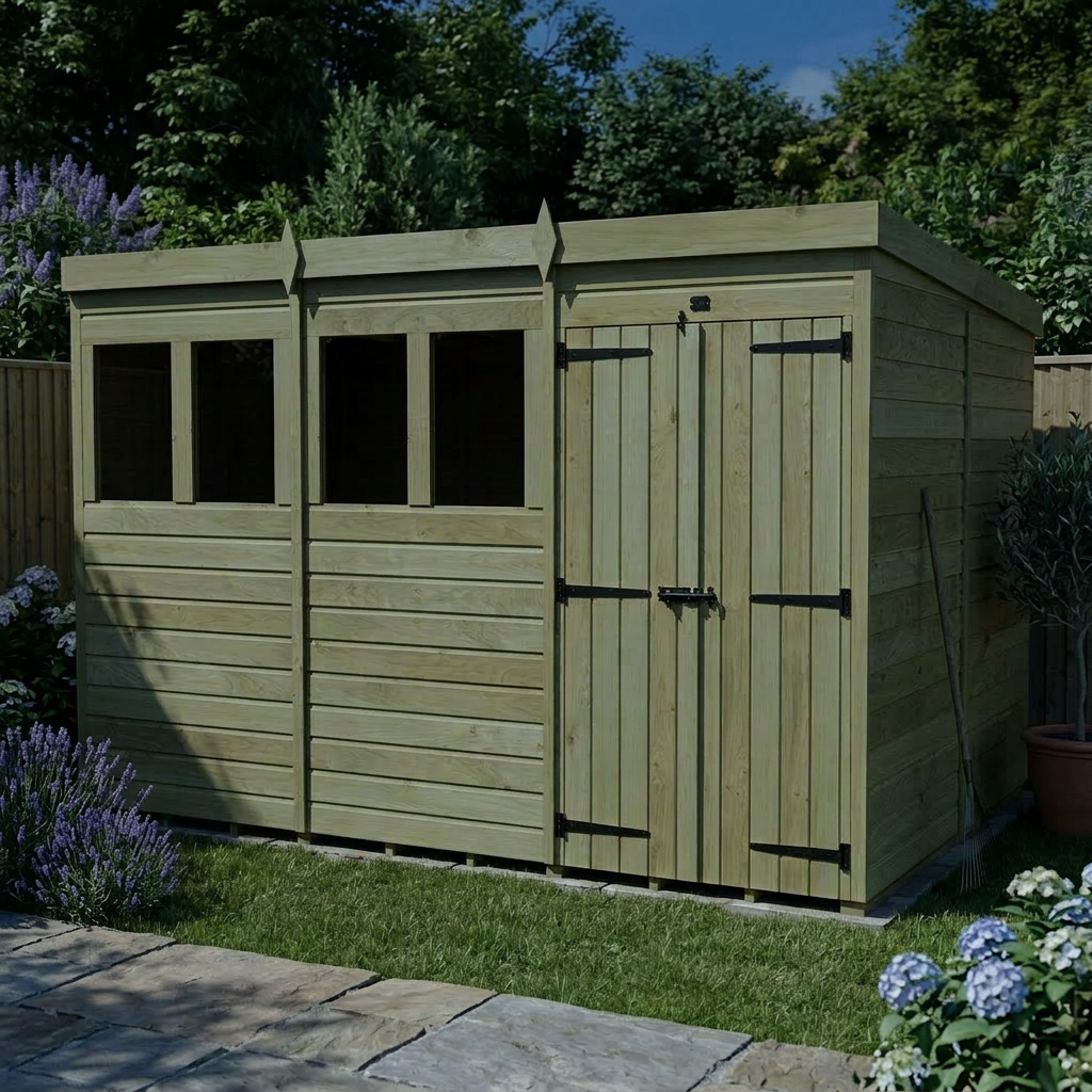 12 x 7 Pent Shed (Double Door, With Windows) - view 6