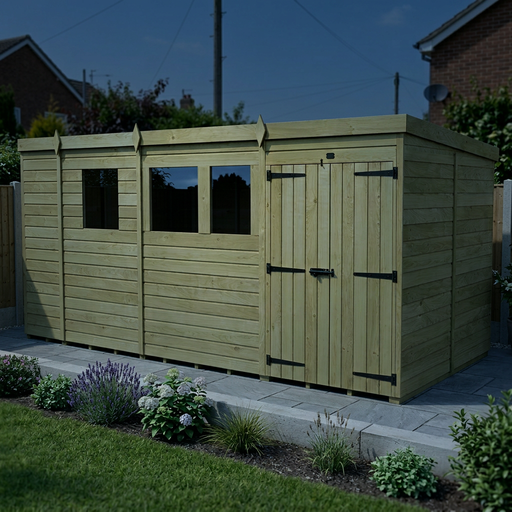 17 x 7 Pent Shed (Double Door, With Windows) - view 4