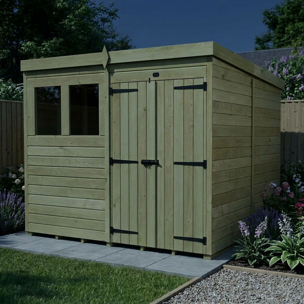 8 x 8 Pent Shed (Double Door, With Windows) - view 6