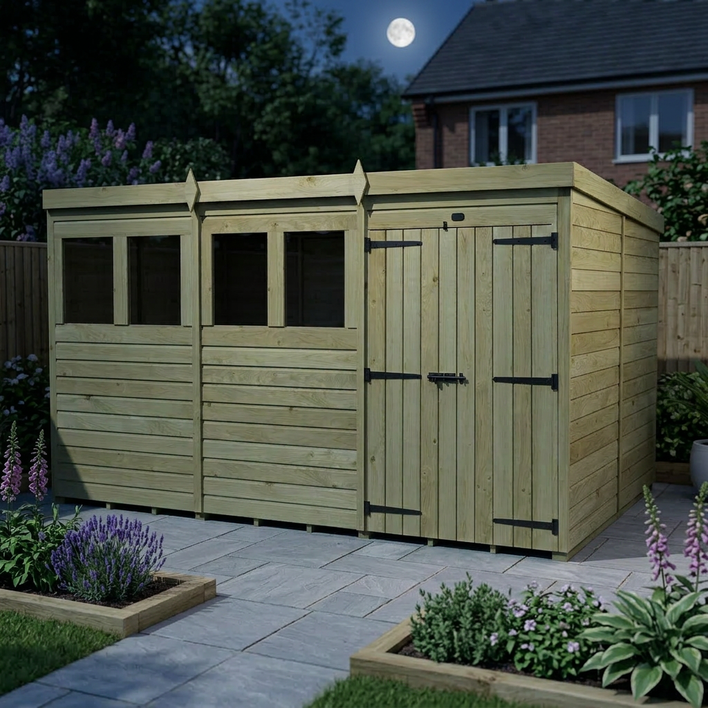 12 x 8 Pent Shed (Double Door, With Windows) - view 5