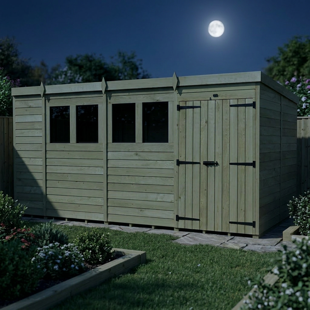 15 x 8 Pent Shed (Double Door, With Windows) - view 5