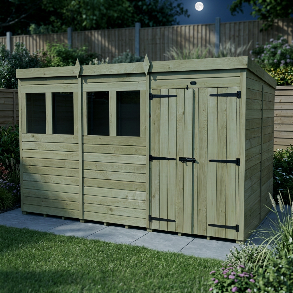 16 x 8 Pent Shed (Double Door, With Windows) - view 5