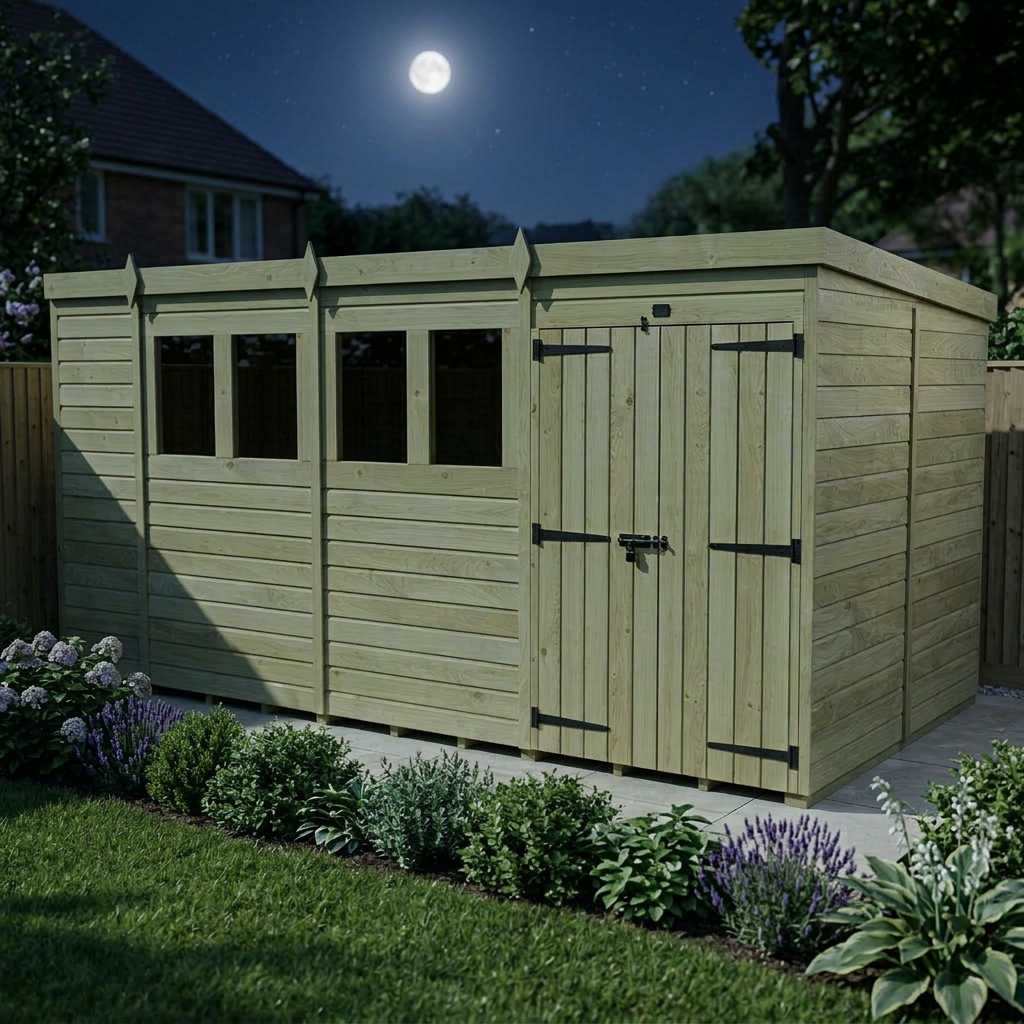 17 x 8 Pent Shed (Double Door, With Windows) - view 5