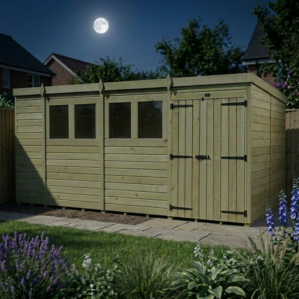 14 x 7 Pent Shed (Double Door, With Windows) - view 6