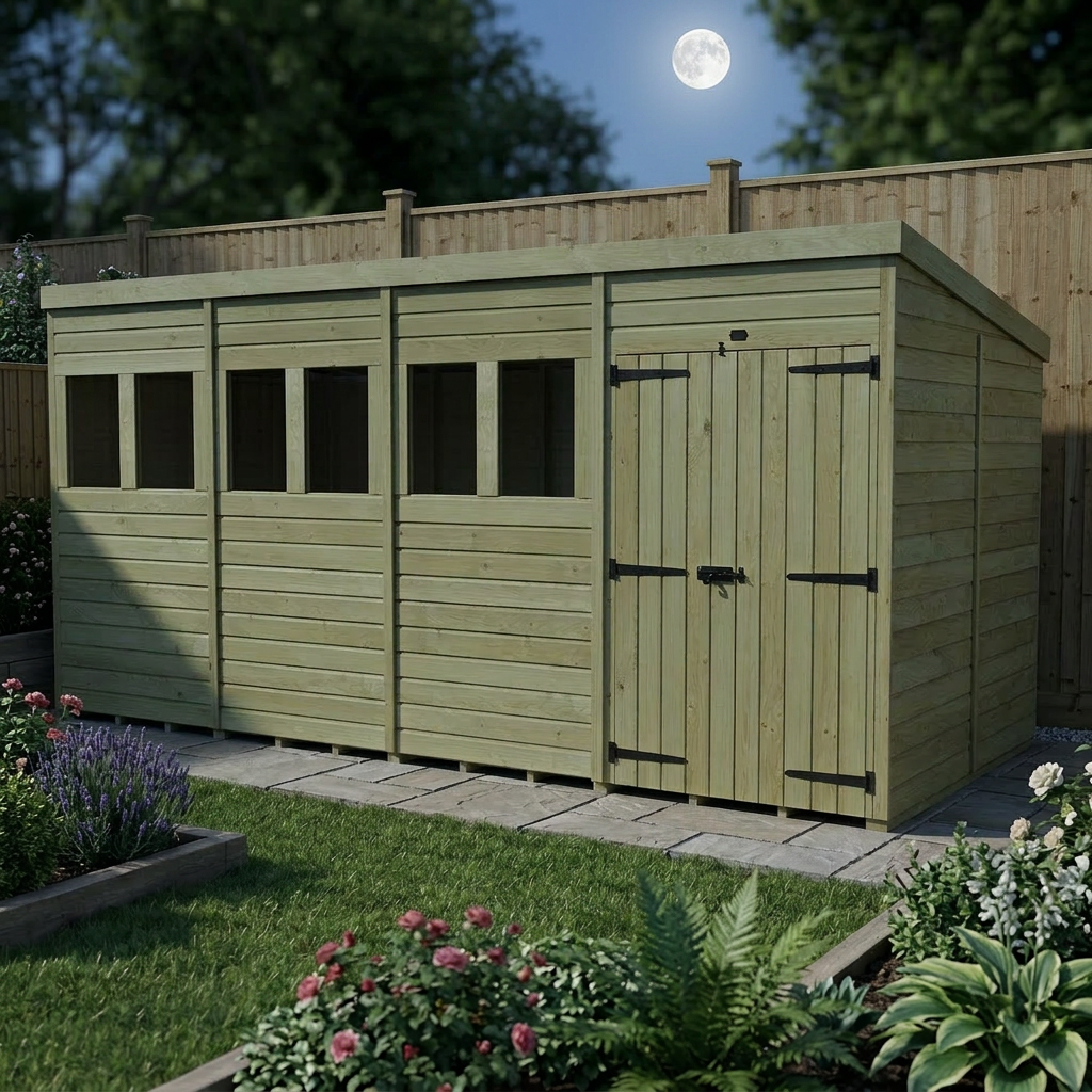 20 x 7 Pent Shed (Double Door, With Windows) - view 6