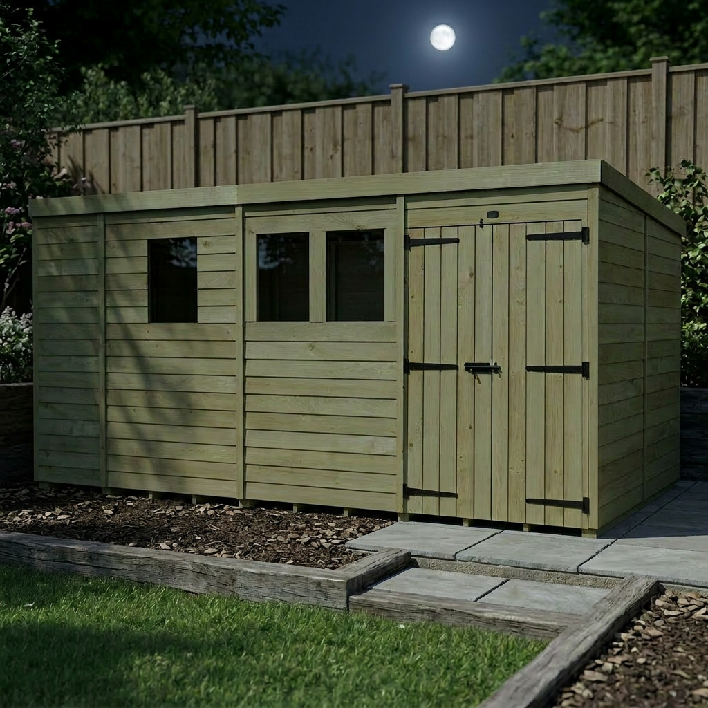 13 x 8 Pent Shed (Double Door, With Windows) - view 5