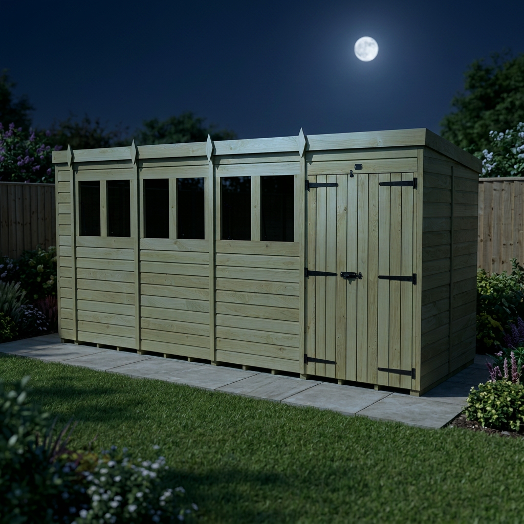 19 x 8 Pent Shed (Double Door, With Windows) - view 5