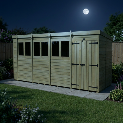 19 x 8 Pent Shed (Double Door, With Windows) - view 5
