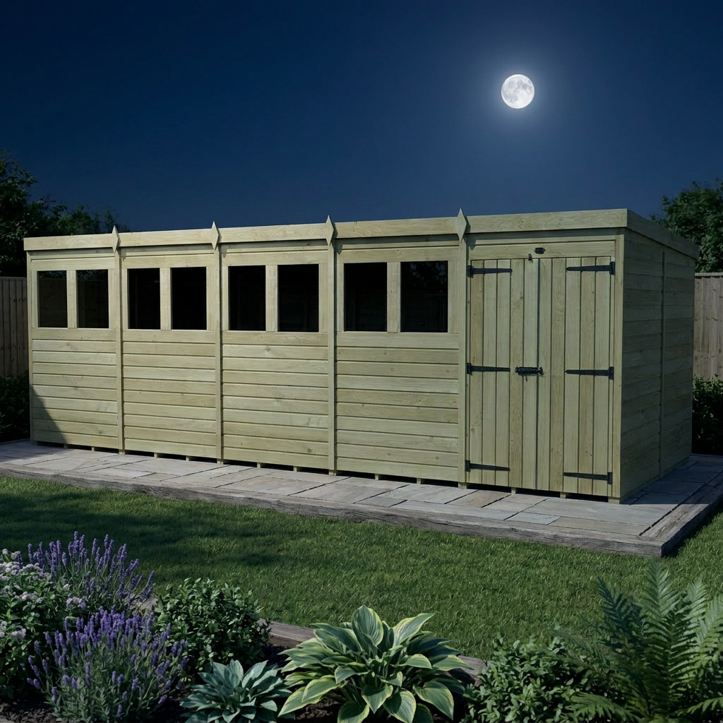 20 x 8 Pent Shed (Double Door, With Windows) - view 5