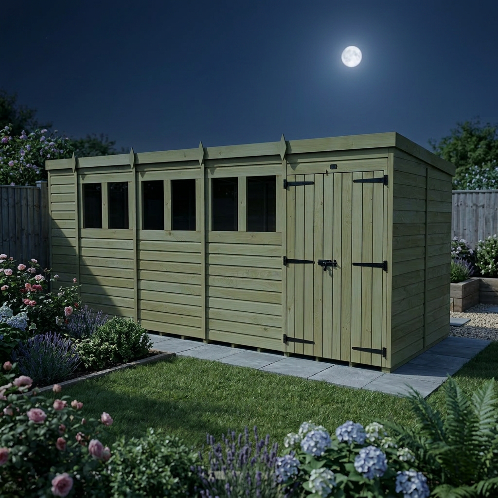 19 x 7 Pent Shed (Double Door, With Windows) - view 5