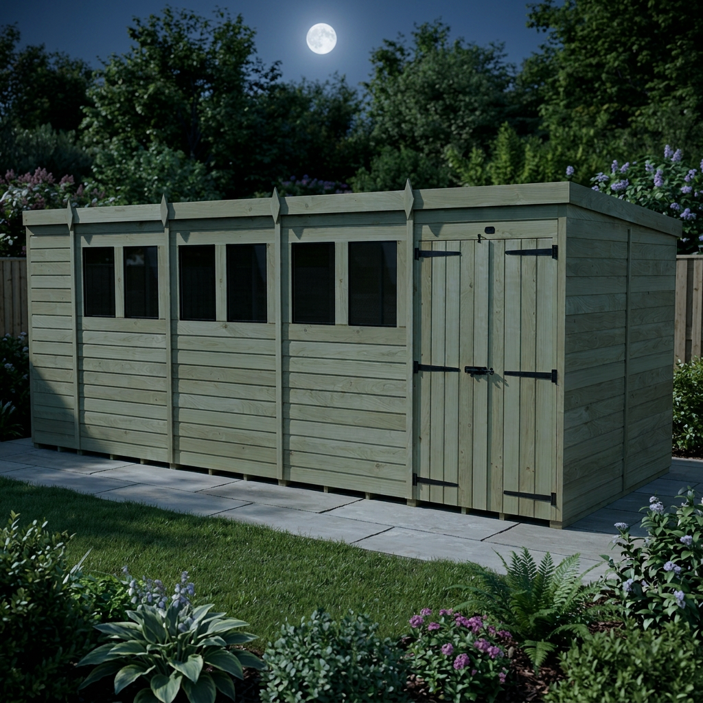 18 x 8 Pent Shed (Double Door, With Windows) - view 5