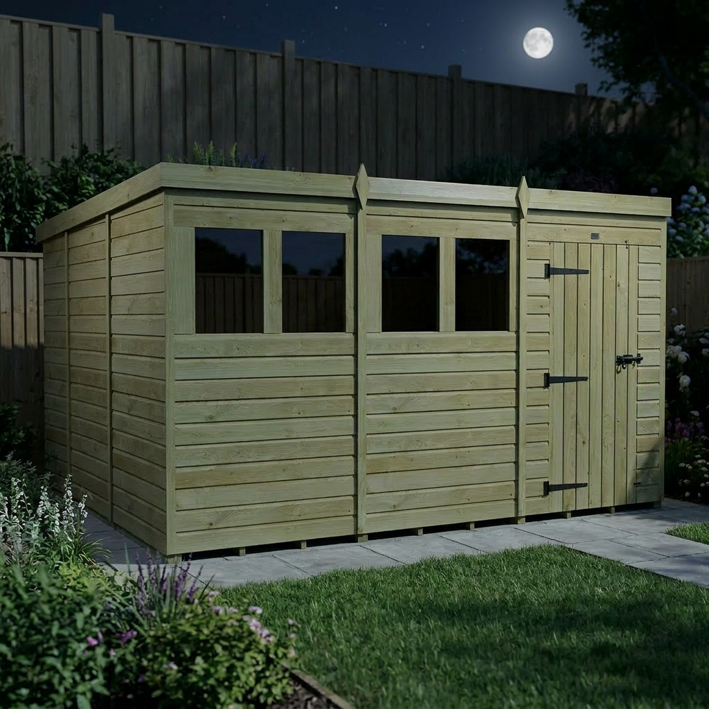 12 x 10 Pent Shed (Single Door, With Windows) - view 3