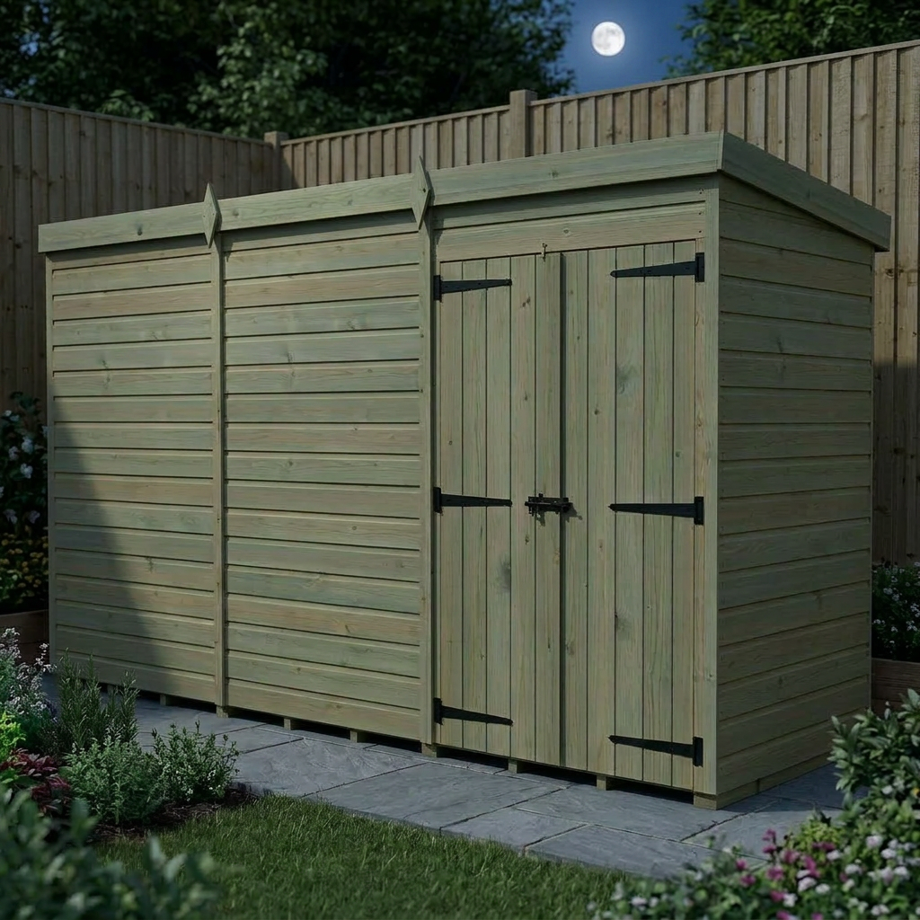 12 x 4 Pent Shed (Double Door, No Windows) - view 5