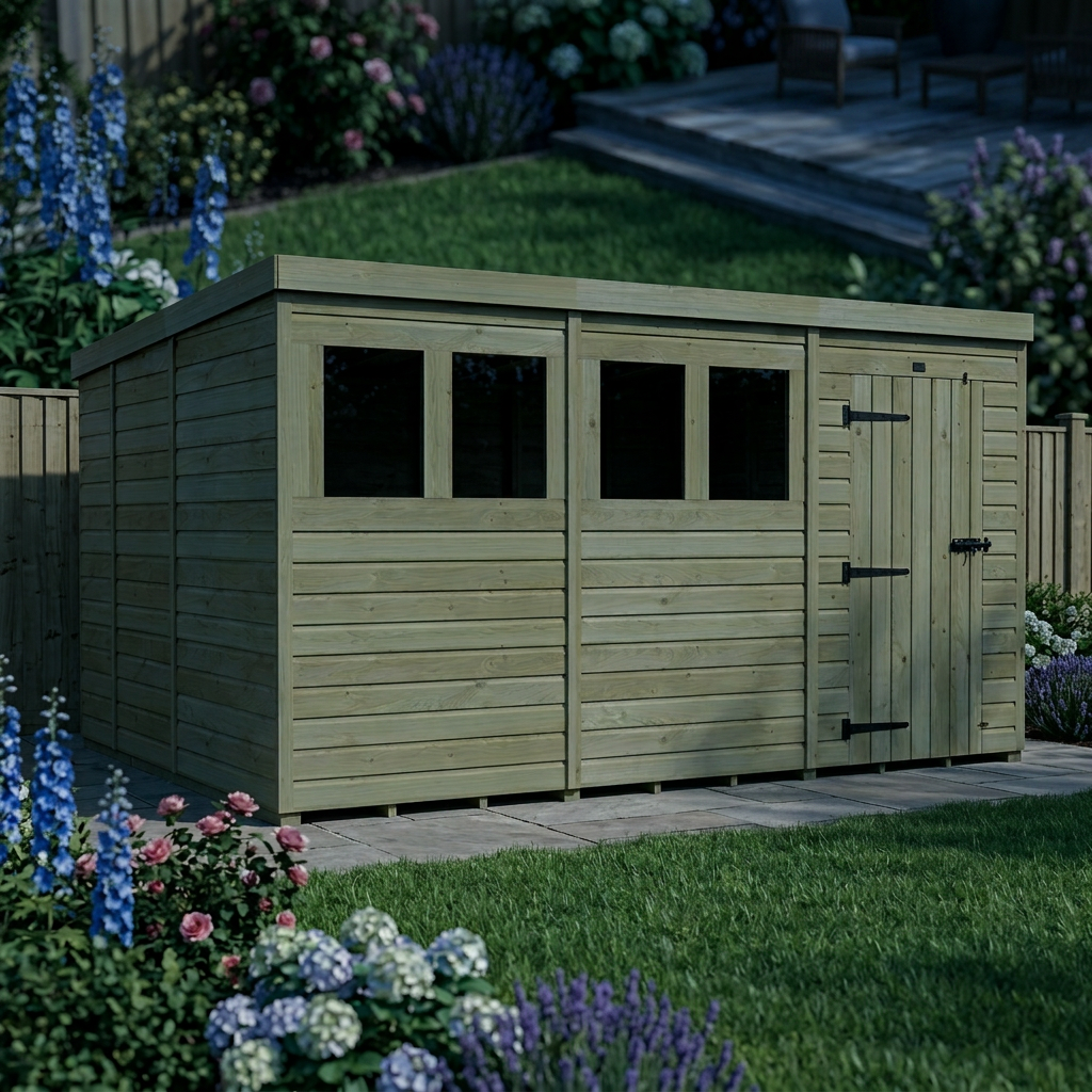 12 x 9 Pent Shed (Single Door, With Windows) - view 6