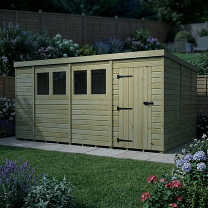 14 x 9 Pent Shed (Single Door, With Windows) - view 4