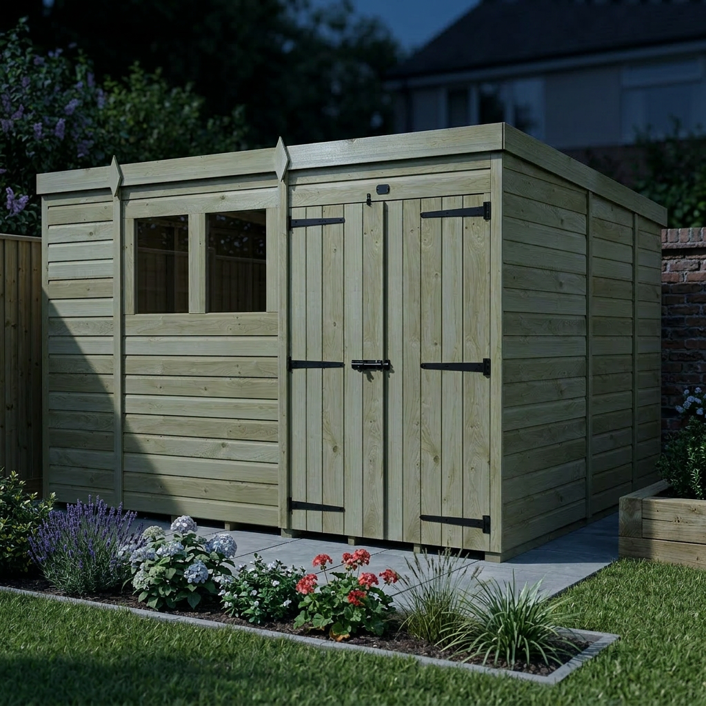 10 x 9 Pent Shed (Double Door, With Windows) - view 4