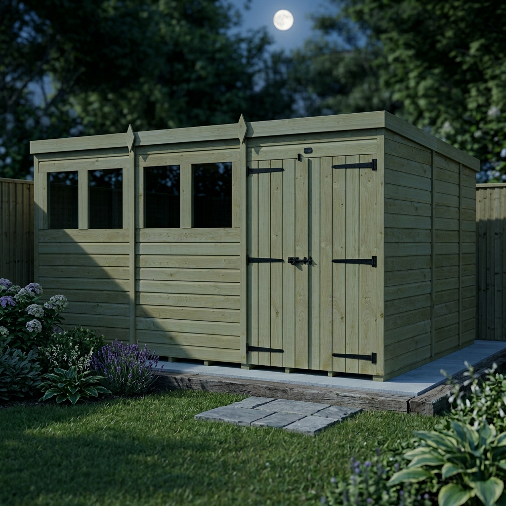 12 x 9 Pent Shed (Double Door, With Windows) - view 5