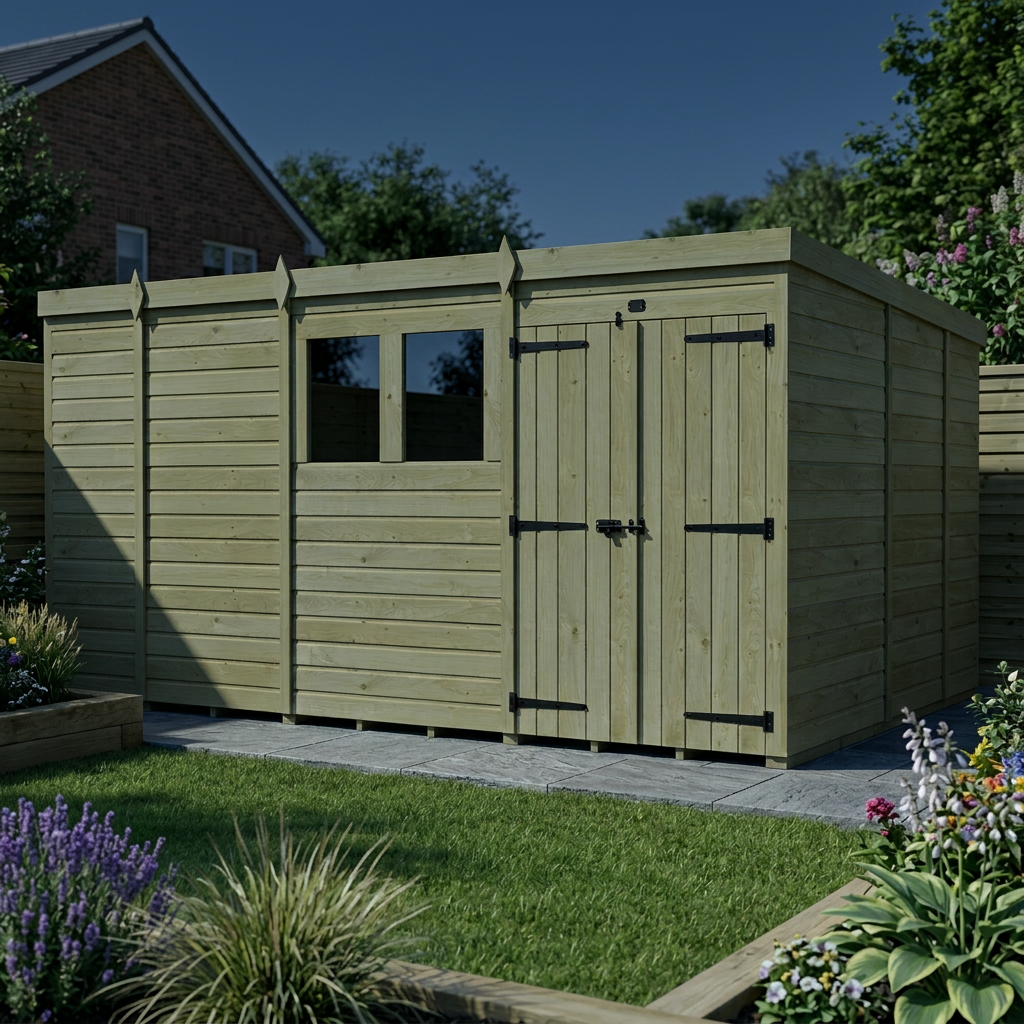 13 x 9 Pent Shed (Double Door, With Windows) - view 4