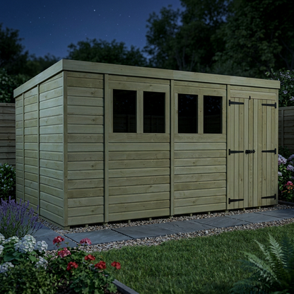 14 x 9 Pent Shed (Double Door, With Windows) - view 4