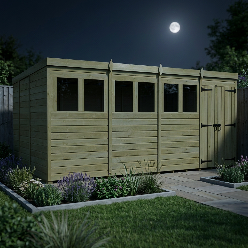 16 x 9 Pent Shed (Double Door, With Windows) - view 4
