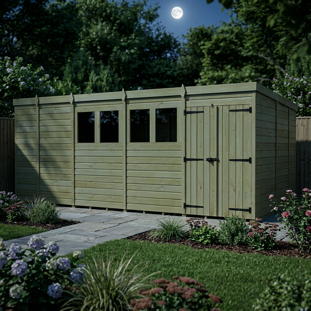 17 x 9 Pent Shed (Double Door, With Windows) - view 4
