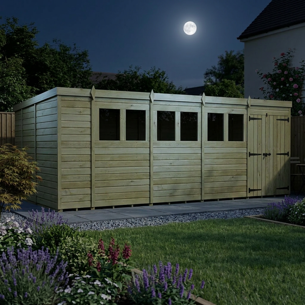18 x 9 Pent Shed (Double Door, With Windows) - view 5