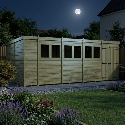 18 x 9 Pent Shed (Double Door, With Windows) - view 5