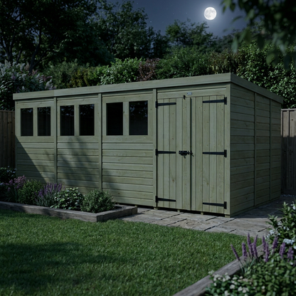20 x 9 Pent Shed (Double Door, With Windows) - view 5