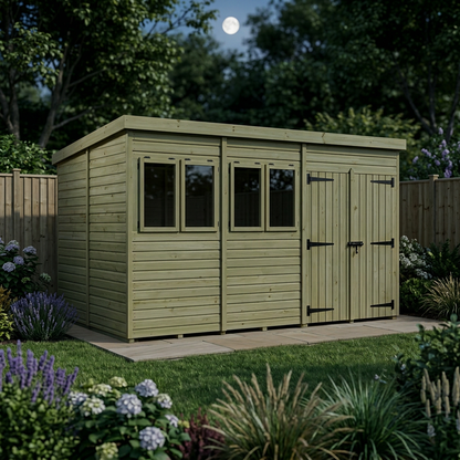 19 x 9 Pent Shed (Double Door, With Windows) - view 4