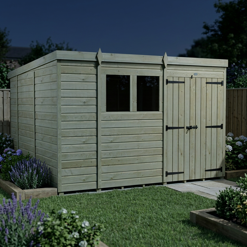 10 x 10 Pent Shed (Double Door, With Windows) - view 5