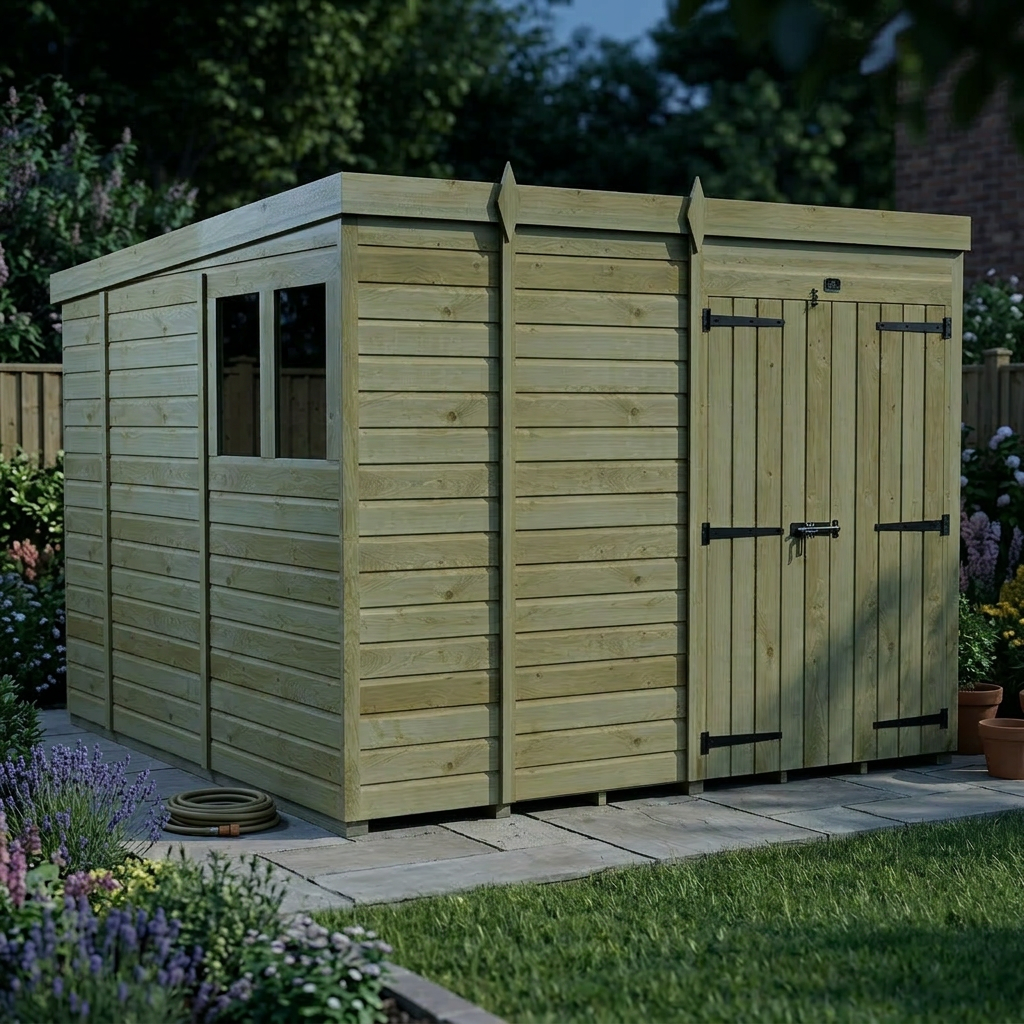 9 x 10 Pent Shed (Double Door, With Windows) - view 3