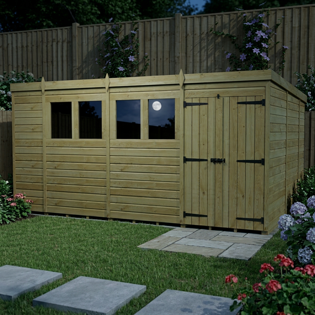 14 x 10 Pent Shed (Double Door, With Windows) - view 3