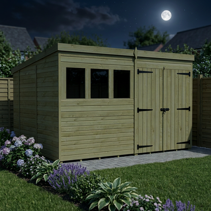 15 x 10 Pent Shed (Double Door, With Windows) - view 3