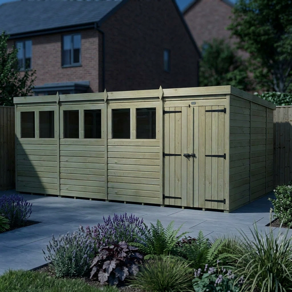 16 x 10 Pent Shed (Double Door, With Windows) - view 4