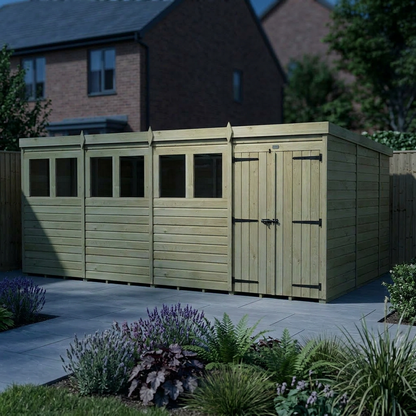 16 x 10 Pent Shed (Double Door, With Windows) - view 4