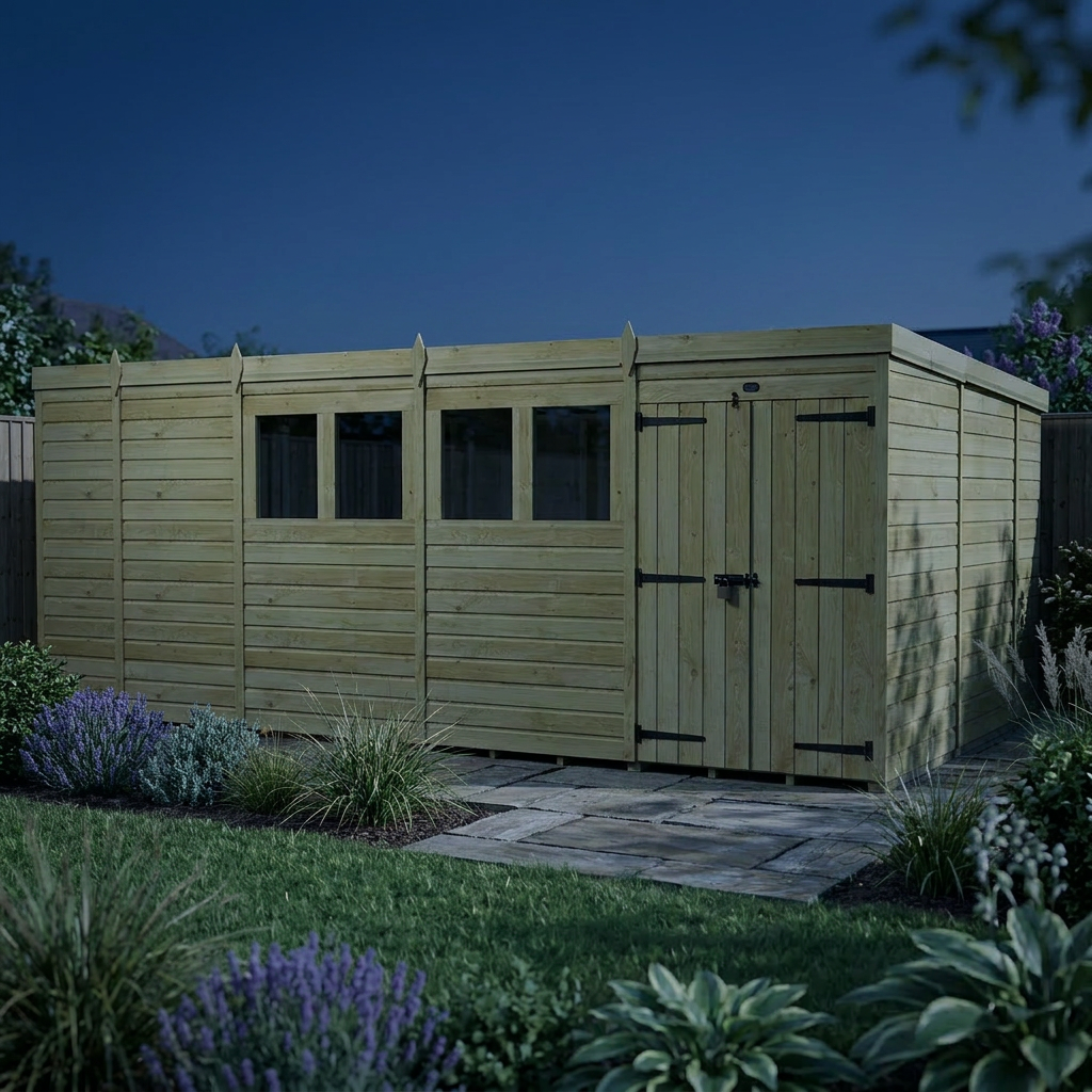 17 x 10 Pent Shed (Double Door, With Windows) - view 4