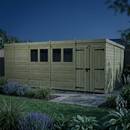 17 x 10 Pent Shed (Double Door, With Windows) - view 4