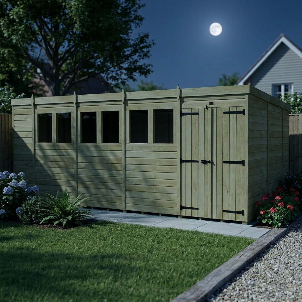 18 x 10 Pent Shed (Double Door, With Windows) - view 4