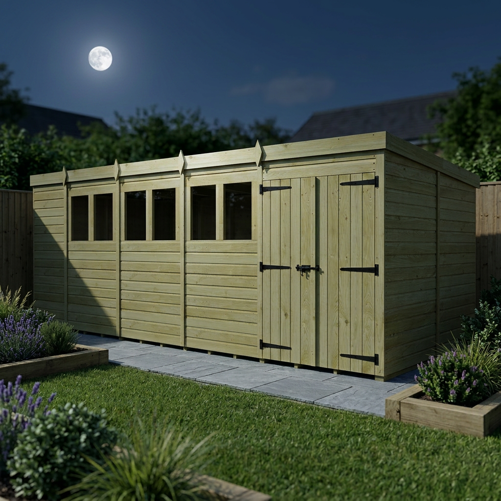 19 x 10 Pent Shed (Double Door, With Windows) - view 4