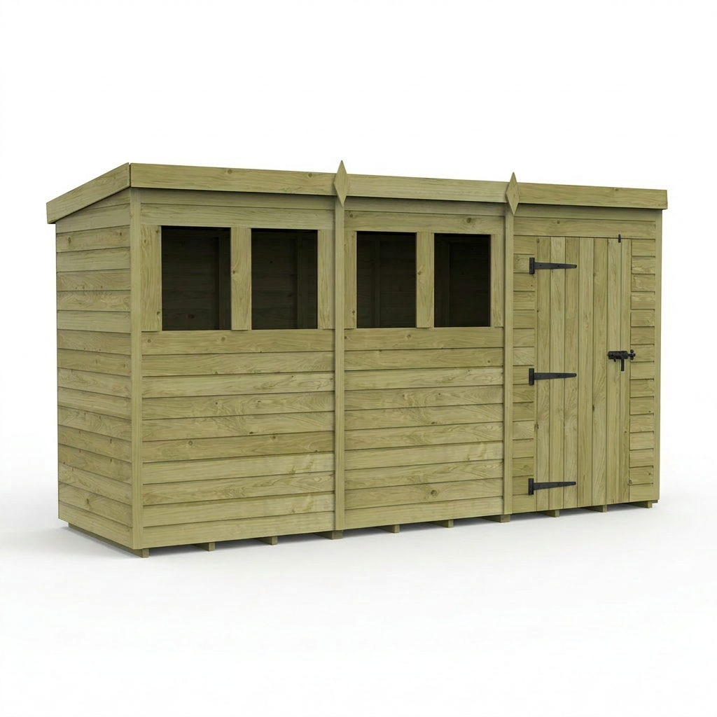 12 x 4 Pent Shed (Single Door, With Windows) - view 3