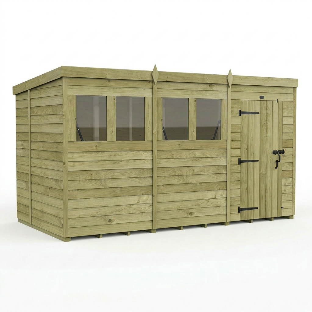 12 x 6 Pent Shed (Single Door, With Windows) - view 3