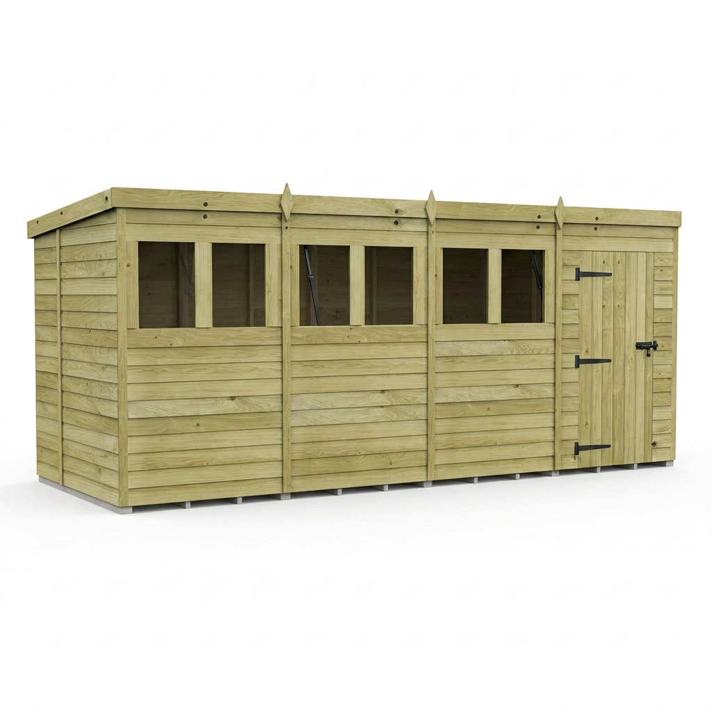 16 x 6 Pent Shed (Single Door, With Windows) - view 3