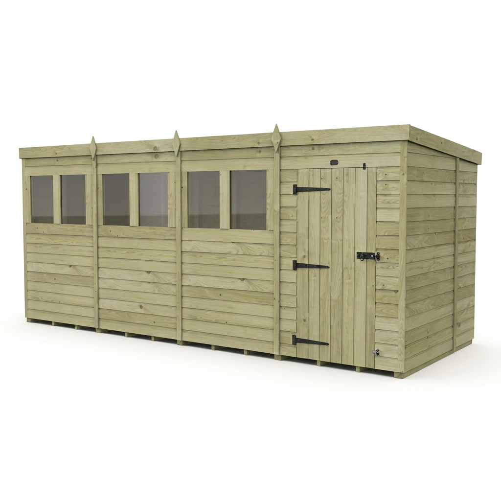 16 x 7 Pent Shed (Single Door, With Windows) - view 4