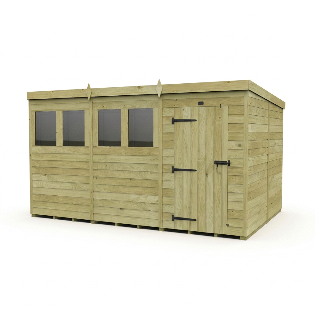 12 x 8 Pent Shed (Single Door, With Windows) - view 5