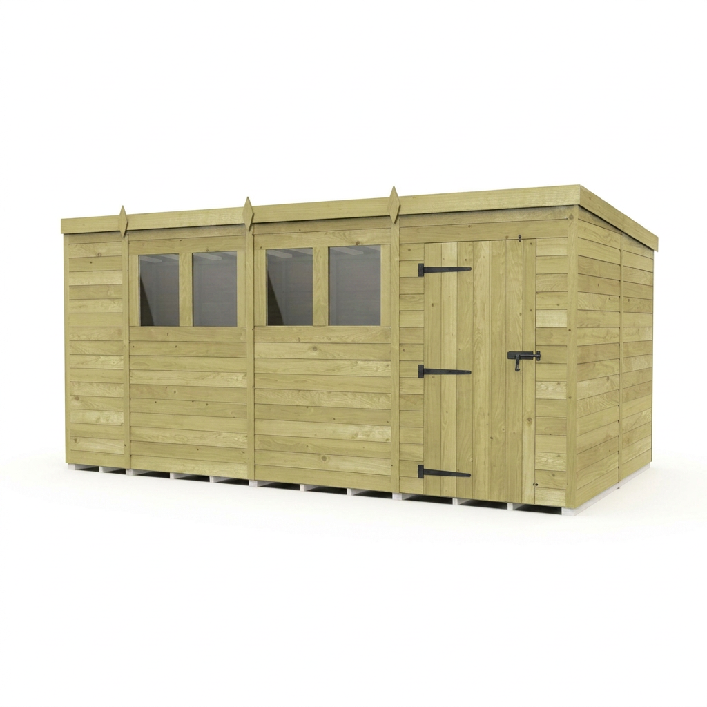14 x 8 Pent Shed (Single Door, With Windows) - view 4