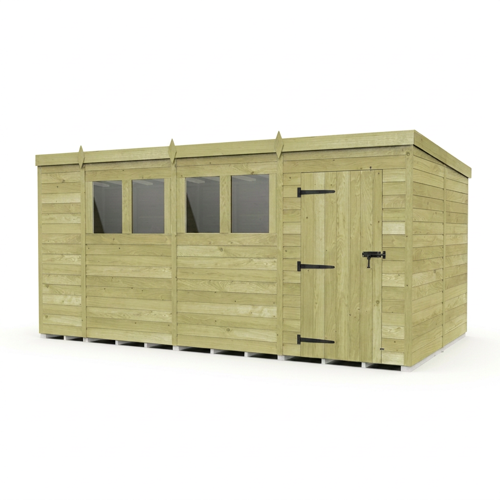 15 x 8 Pent Shed (Single Door, With Windows) - view 3
