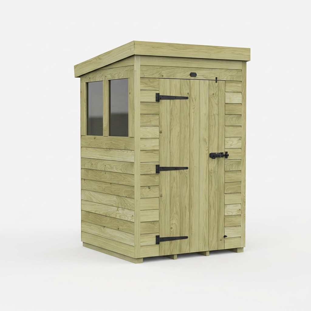 4 x 4 Pent Shed (Single Door, With Windows) - view 2